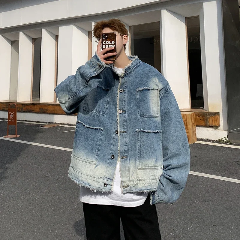 Patchwork Jean Jacket - Amerikanische Retro Hip-Hop Raw-Edge Denim-Jacke für