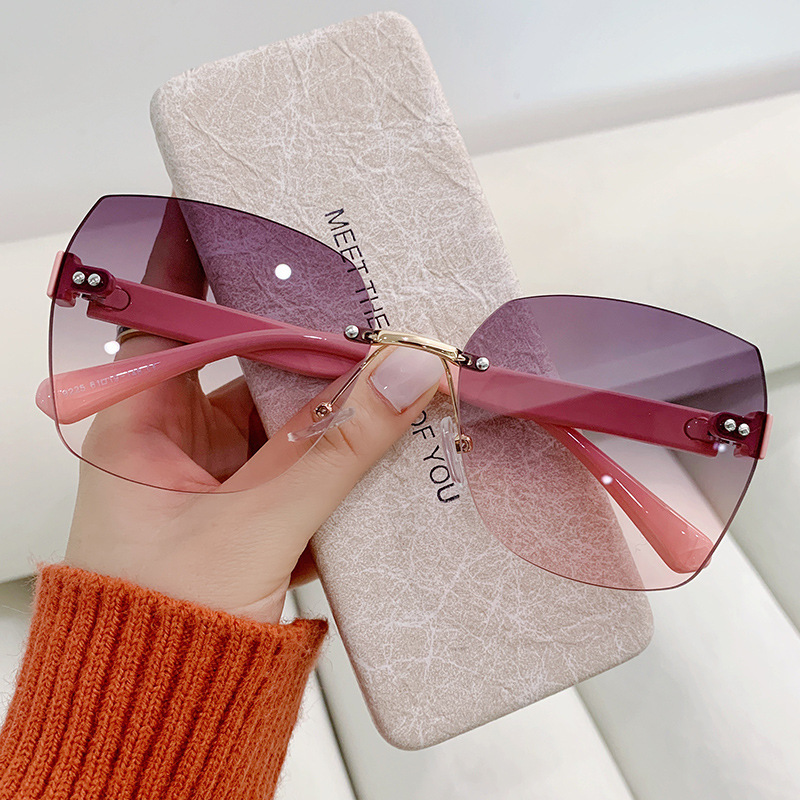 Vintage Fashion Glasses - Vintage randlose Sonnenbrille für Damen, Farbverlauf-Sonnenbrille,