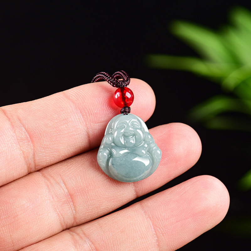 Vintage Fashion Accessories - Myanmar Jadeit Guanyin Buddha Anhänger Halskette