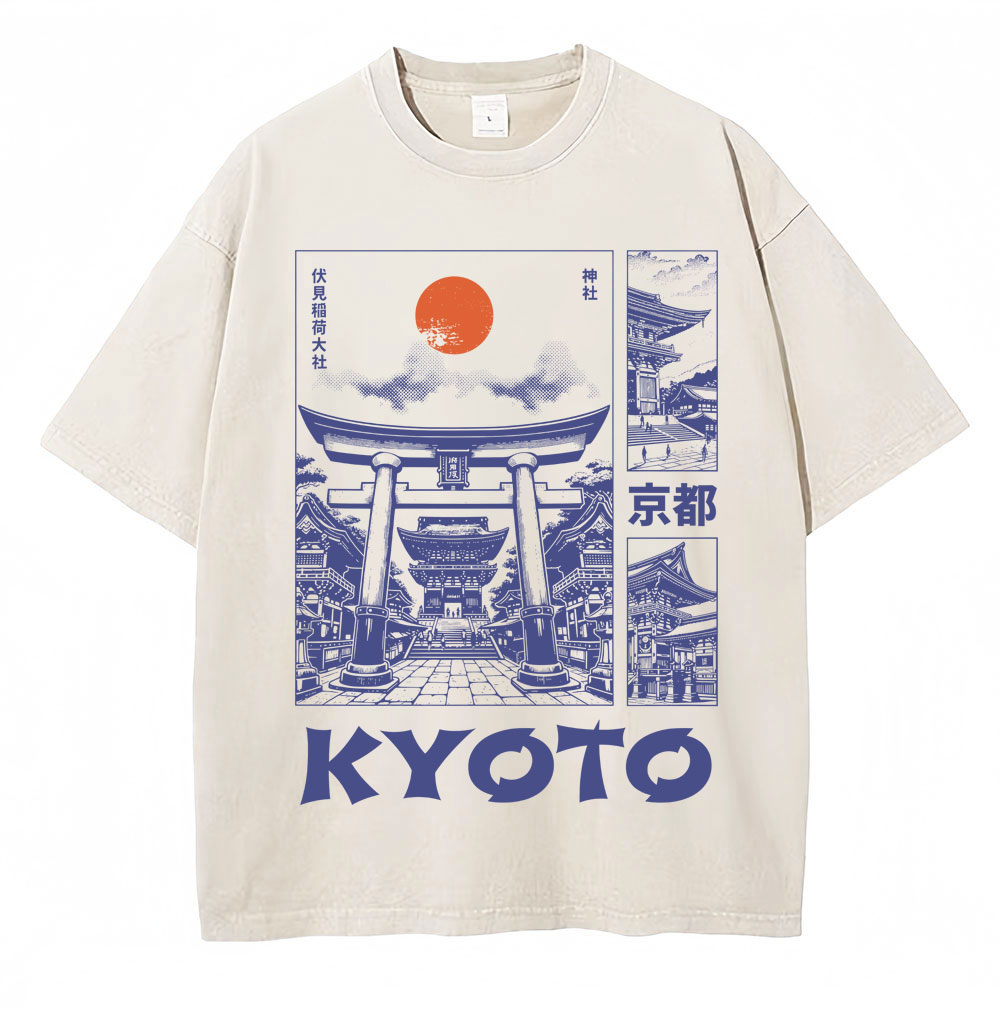 Vintage Fashion Kyoto - Gewaschenes Japanisches Kyoto Grafik-T-Shirt für Männer