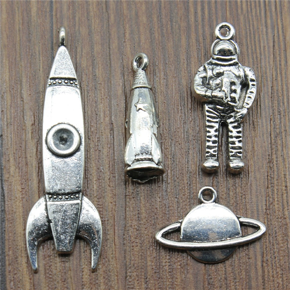 Vintage Fashion Wholesale - 10 Stück Charms Rakete Antik Silber
