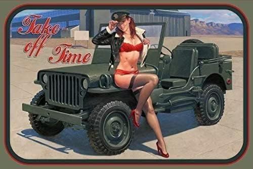 Vintage Fashion Posters - Vintage Metall-Blechschild Pinup-Girl Take Off Time