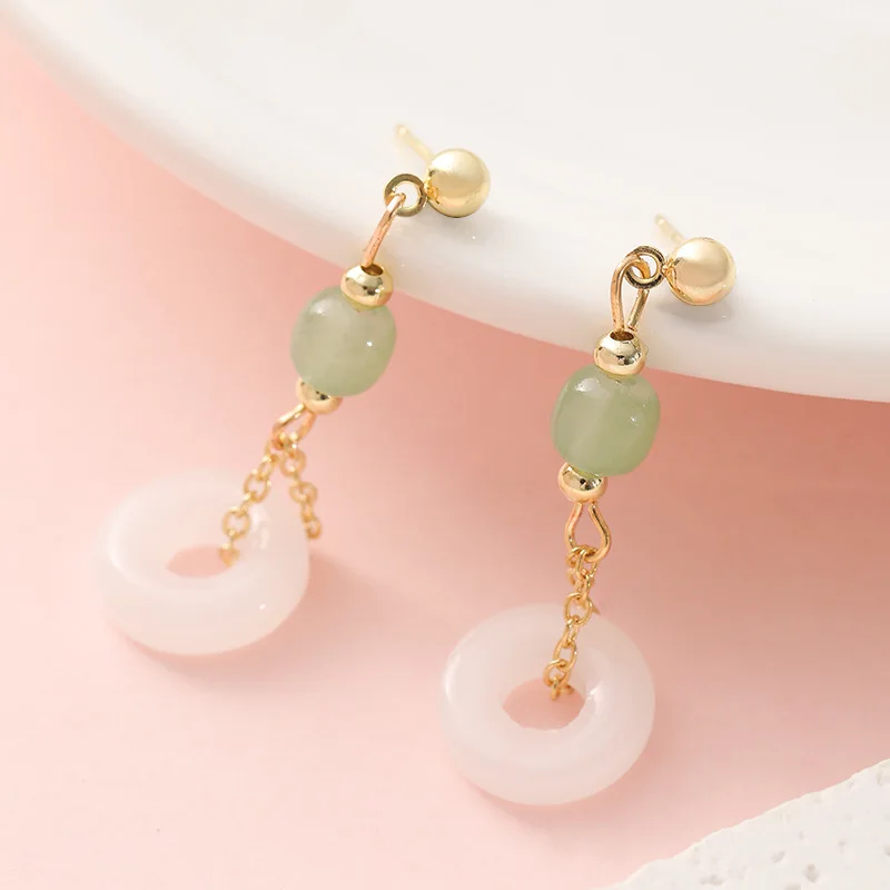 Vintage Fashion Rings - Natürliche echte Jade Ring Ohrringe Stein