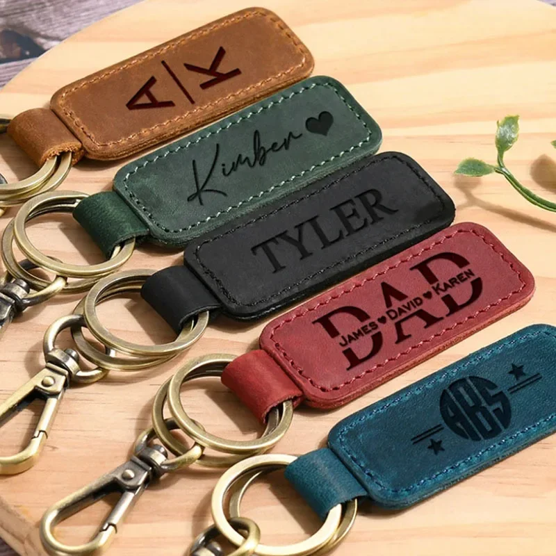 Vintage Fashion Rings - Laser-Schlüsselanhänger aus Leder mit individuellem Logo,