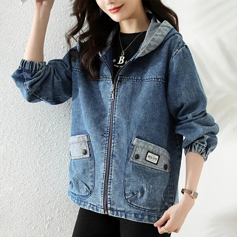 Patchwork Jean Jacket - Neue Spleißen Zipper Weibliche Cowboy Mantel