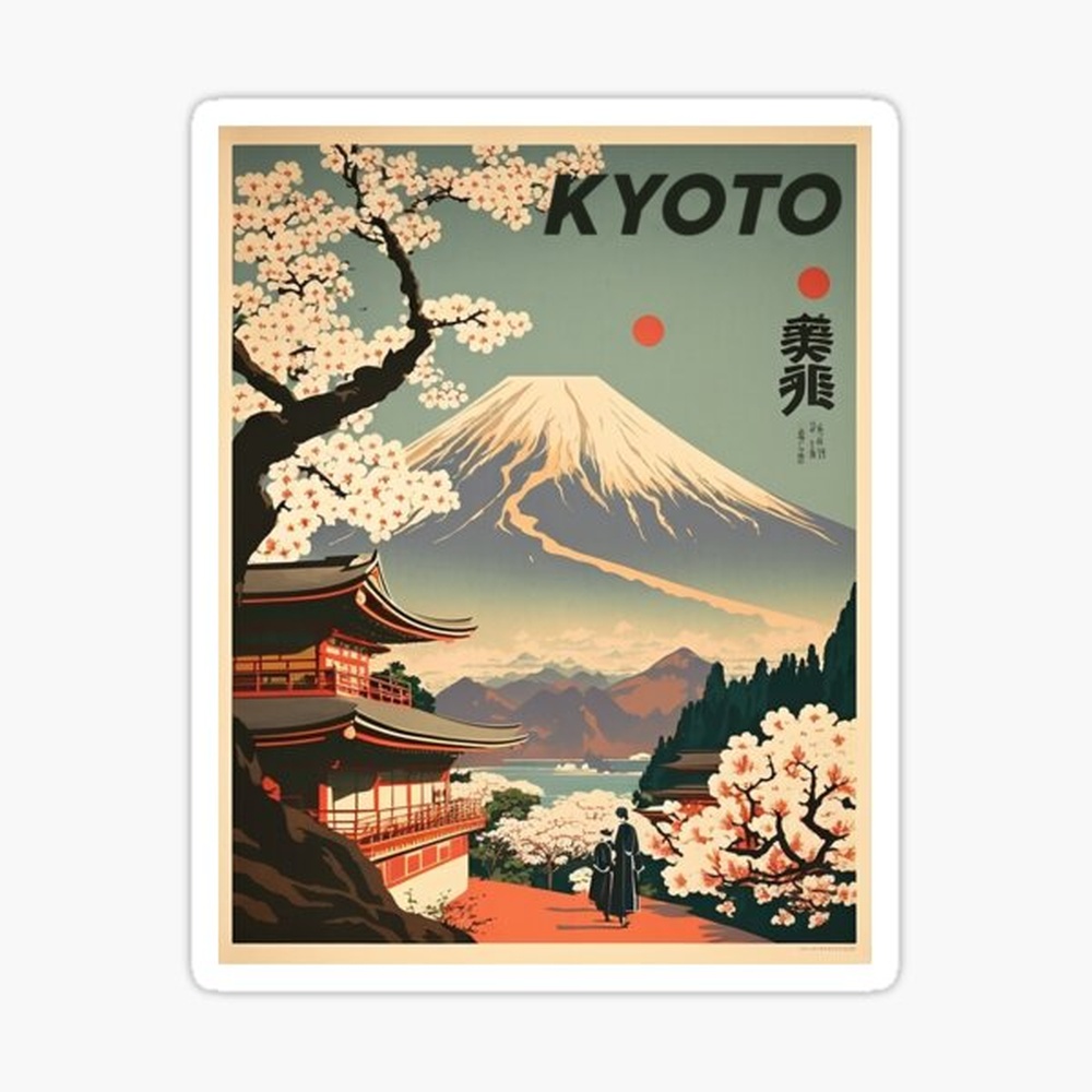 Vintage Fashion Kyoto - Kyoto Japan Vintage Reise-Kunstposter-Aufkleber für Laptop-Deko,