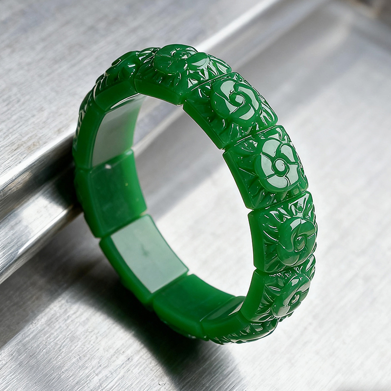 Vintage Fashion Luxury - Echtes Jade-Blumen-Armband, Armreif, Designer-Vintage-Stil, natürlicher Schmuck,