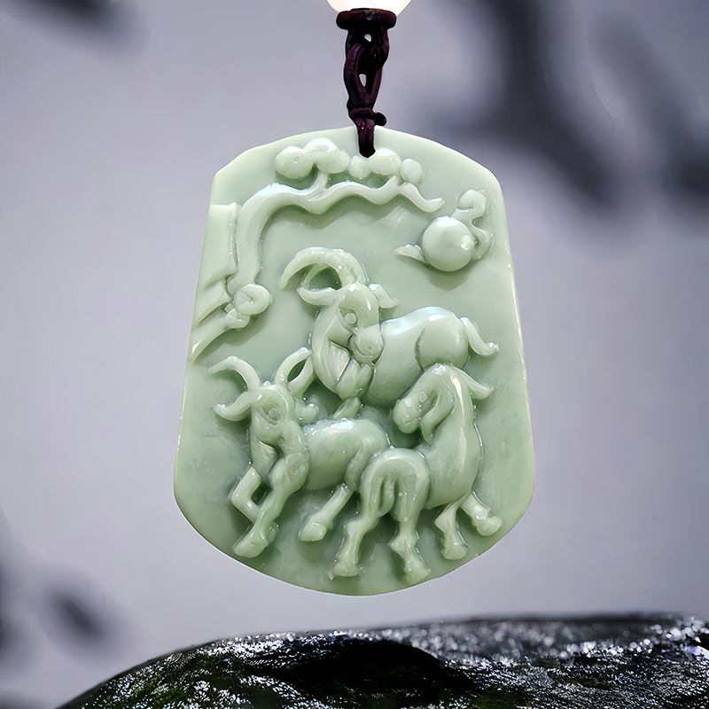 Vintage Fashion Accessories - Grüne natürliche echte Jade Schaf Anhänger