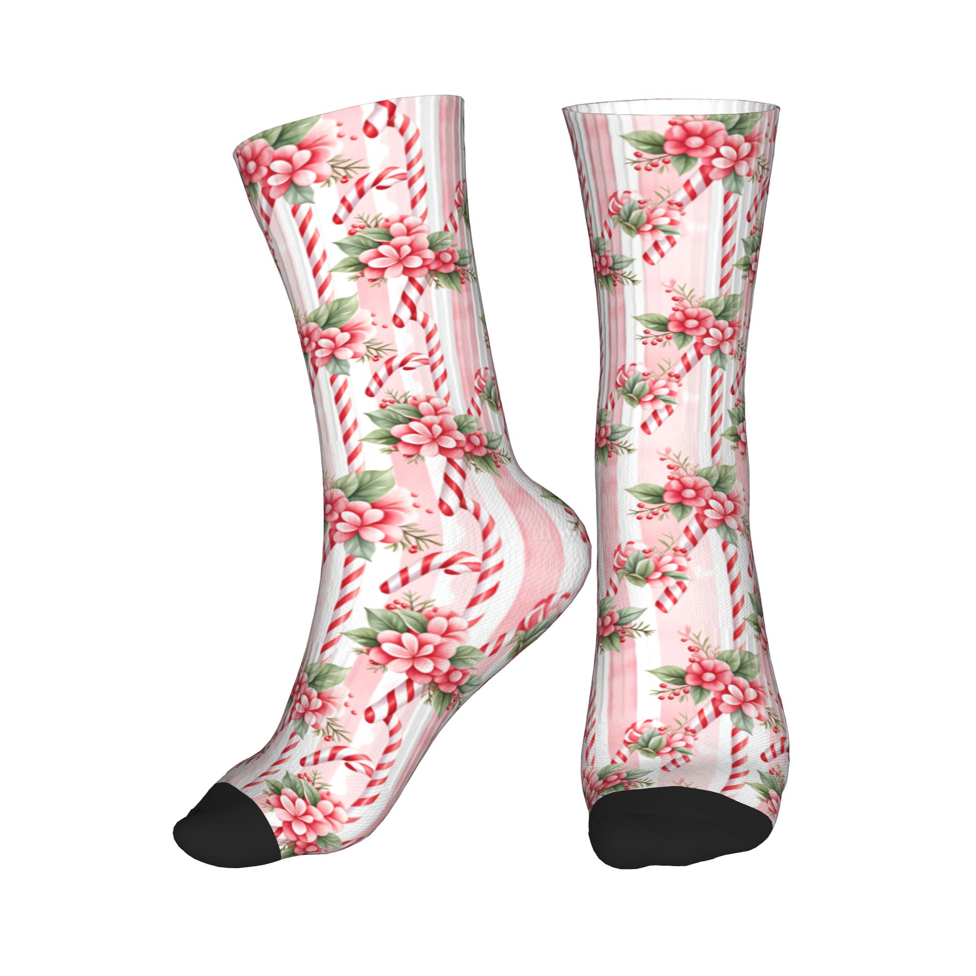 Vintage Fashion Patterns - Modische bedruckte Vintage-Socken mit rosa Zuckerstangen-Weihnachtsmuster