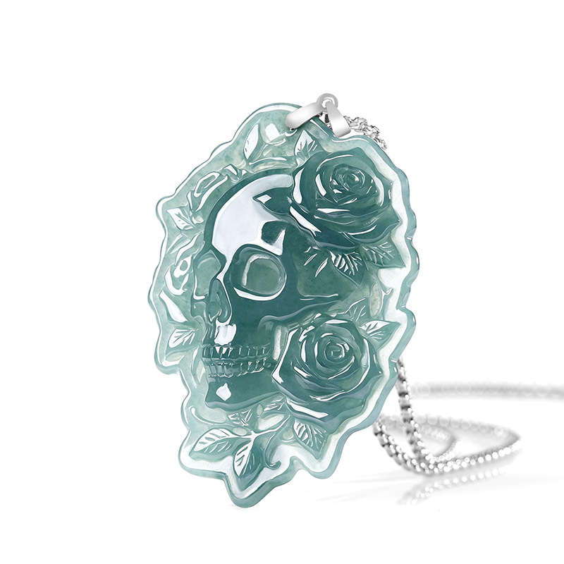 Vintage Fashion Luxury - Natürlicher Burmesischer Jadeit-Schädel-Anhänger Halskette Mode Vintage