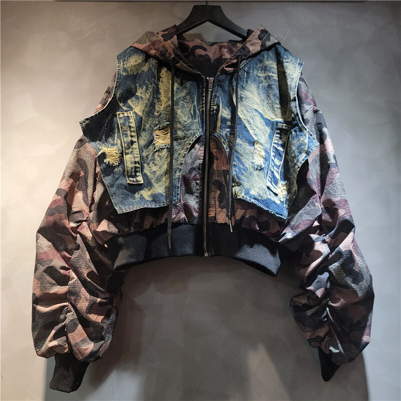 WTHT Trendy frauen Camouflage  – Patchwork Jean Jacket Bewertung und Preis