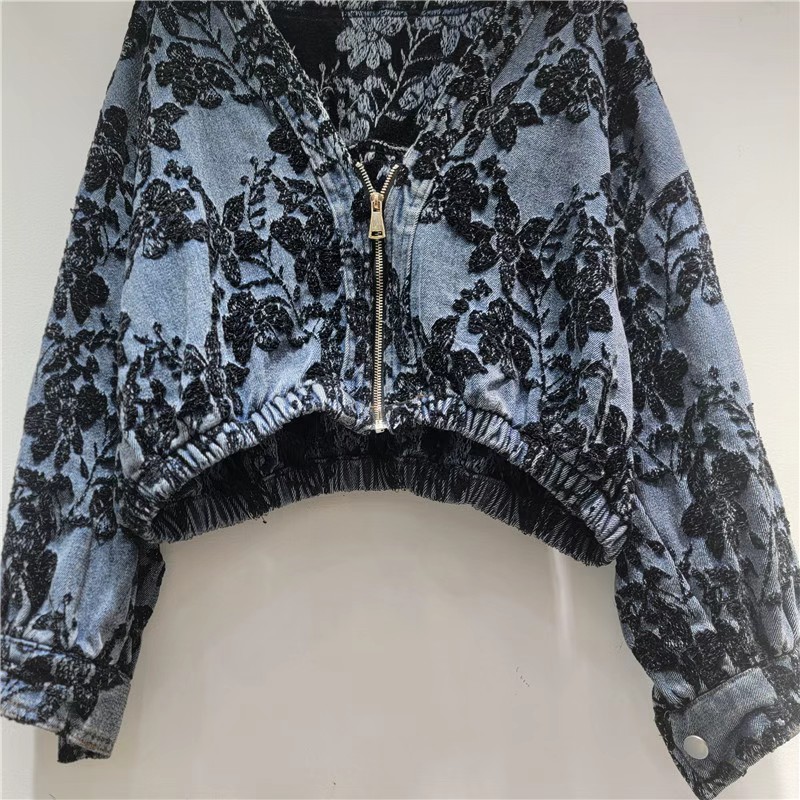 Modische Jacquard Kurze Jeansj – Patchwork Jean Jacket Bewertung und Preis
