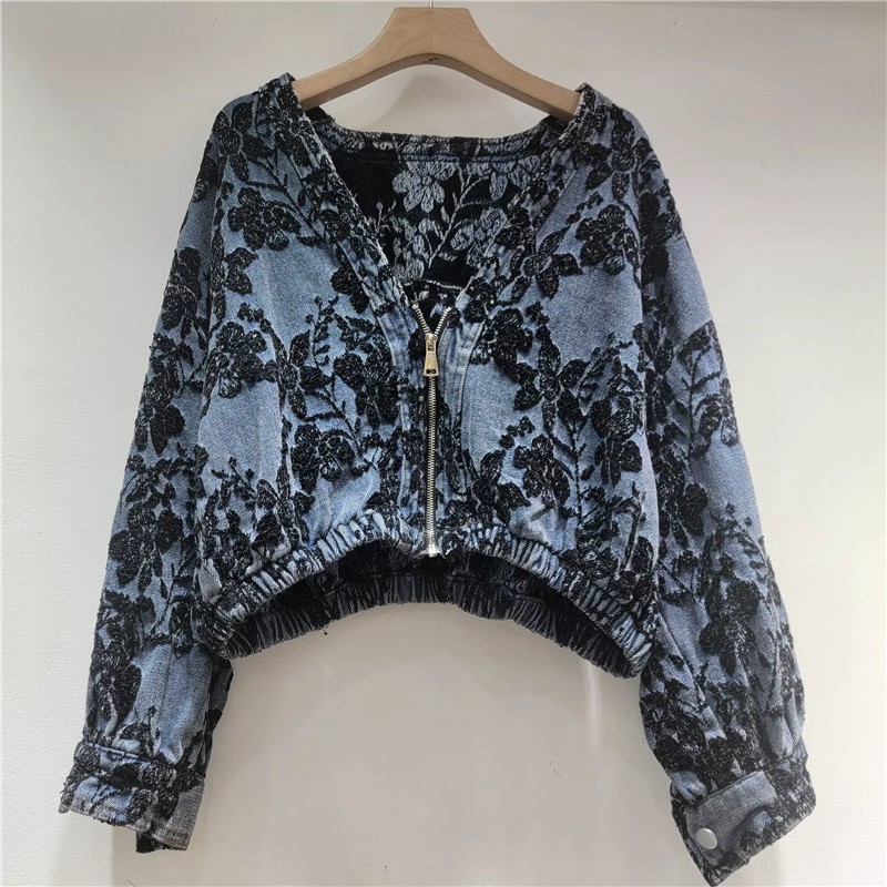 Modische Jacquard Kurze Jeansj – Patchwork Jean Jacket Bewertung und Preis