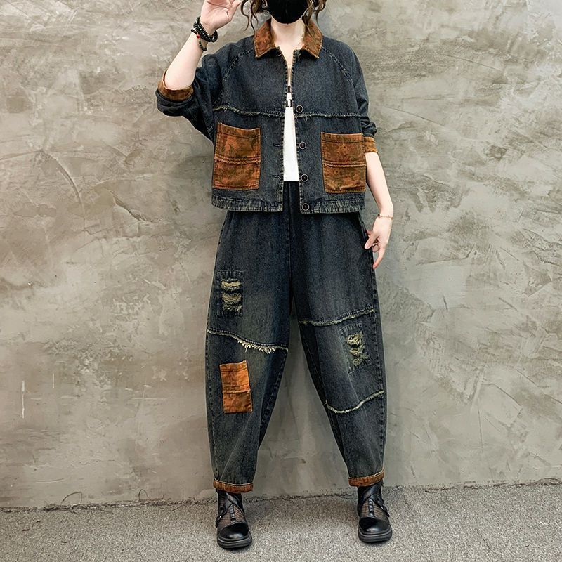 Herbst Winter Damen Retro Cowb – Patchwork Jean Jacket Bewertung und Preis