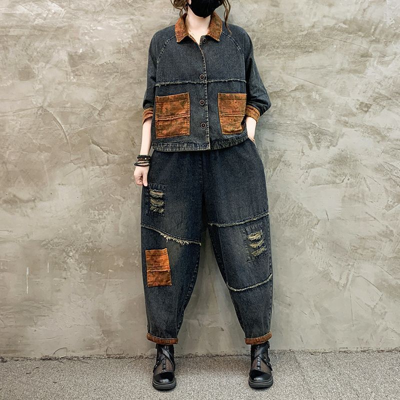 Herbst Winter Damen Retro Cowb – Patchwork Jean Jacket Bewertung und Preis